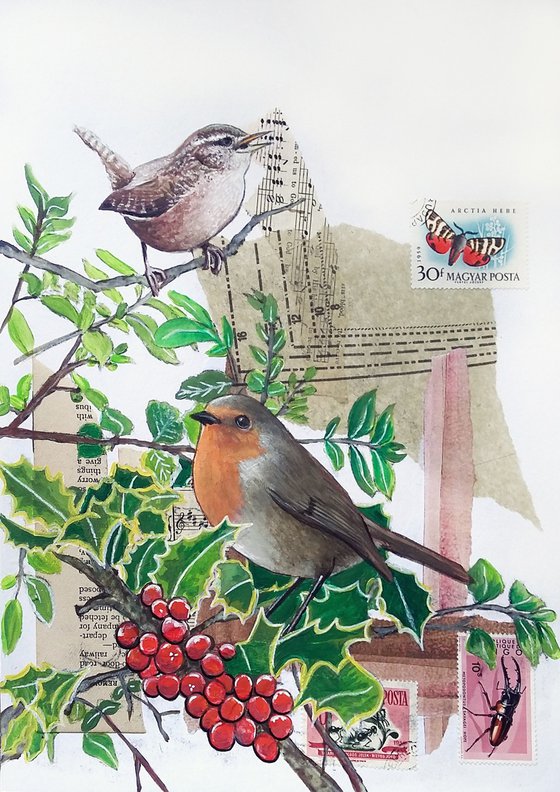 The Robin and the Wren -  Framed ready to hang original artwork