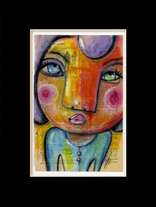 I Feel Pretty 1 - From the Funky Face Series - Mixed Media Collage Painting by Kathy Morton Stanion by Kathy Morton Stanion