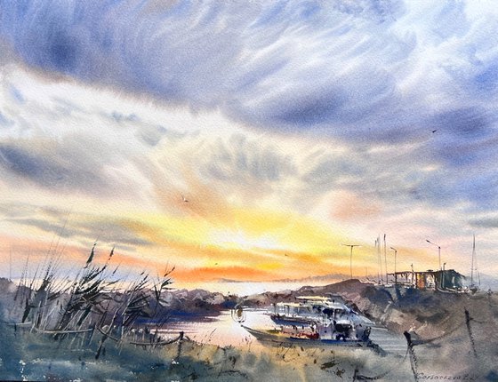 Boats on the pier Sunset #4