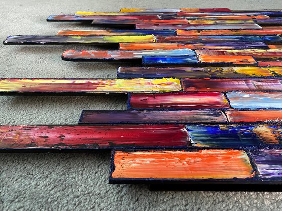 "Stacking Up" - Original PMS Assemblage Sculptural Painting On Wood and Wooden Pieces - 36 x 24 inches