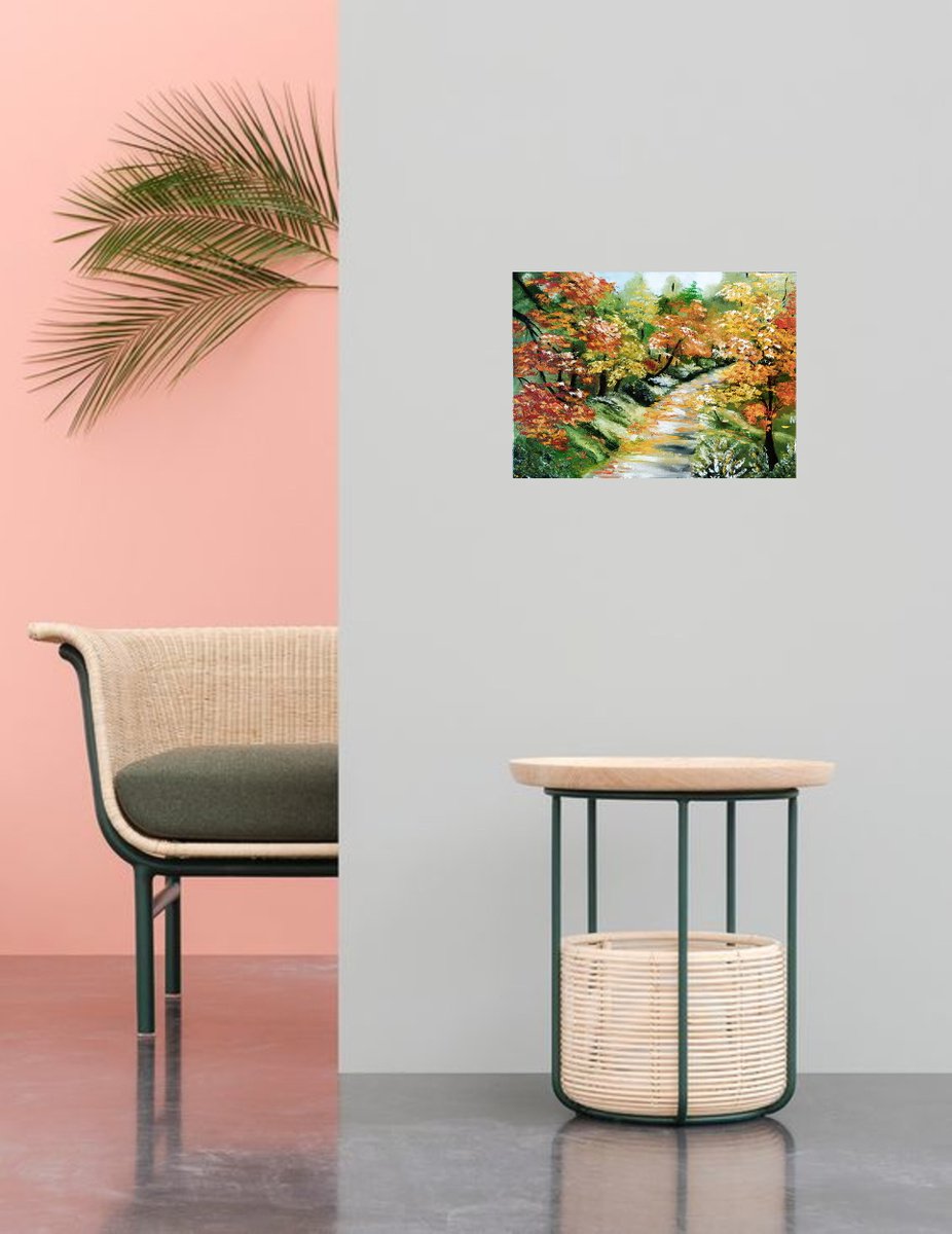 Impressionistic Landscape Oil Painting By Nataliia Plakhotnyk, 18 X 14", Autumn Road, Original Artwork