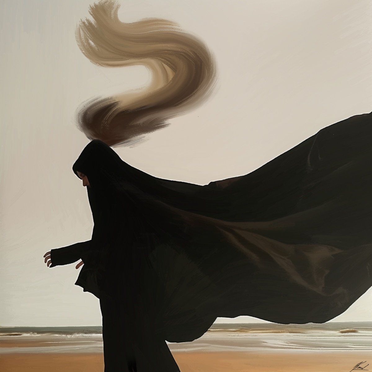 Expressive Portrait Acrylic Painting By Anzhelika Klimina, 24 X 24, Lonely Figure N6, Original Artwork