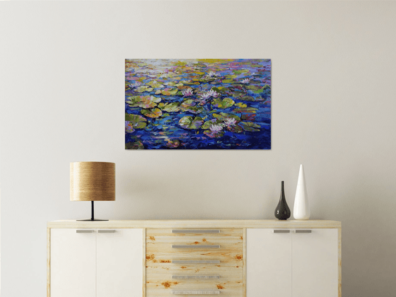 White lilies in the pond - painting flowers