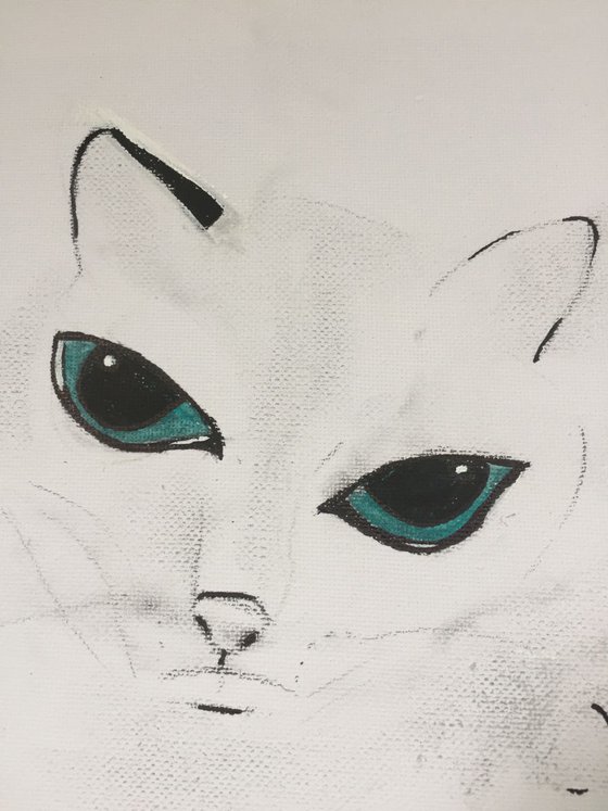 White Cat - Acrylic Painting - Small Canvas Art - Original Art - Fine Art - Animal Portrait - Cat Portraits - UK Art
