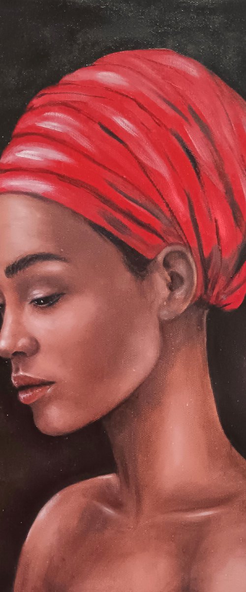 African Elegance - oil portrait painting by Mateja Marinko