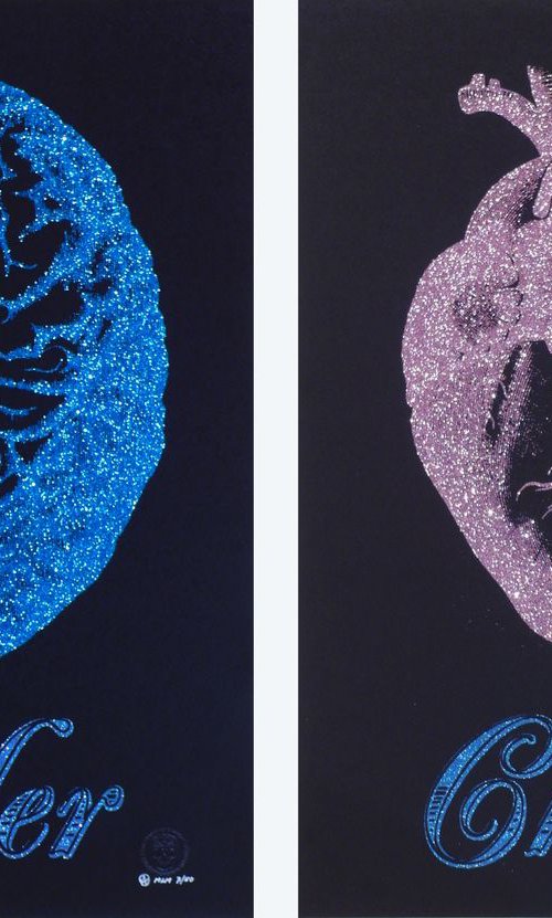 Order Chaos on Embossed Black Paper with Blue and Pink Glitter and Iridescent Lettering by Dangerous Minds Artists