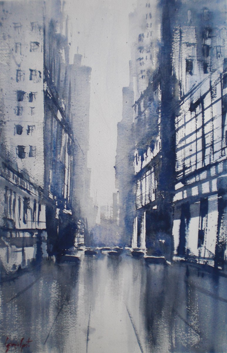 Impressionistic Cityscapes Watercolour By Giorgio Gosti, 14 X 21, New York New York 6, Original Artwork