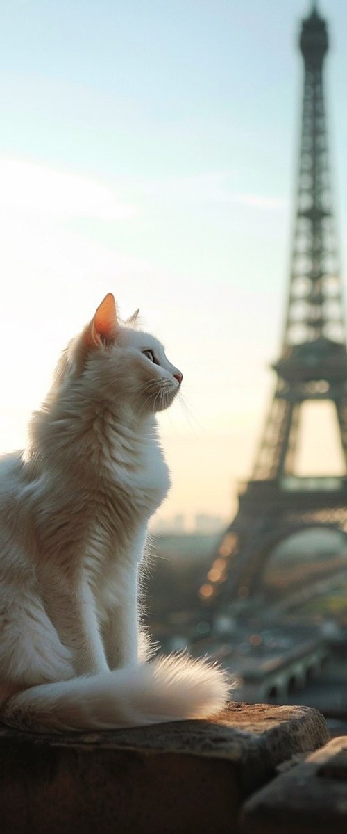 White cat in Paris by BAST