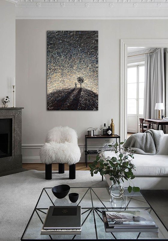 Black and white meaningfull painting Abstract interior painting with sens