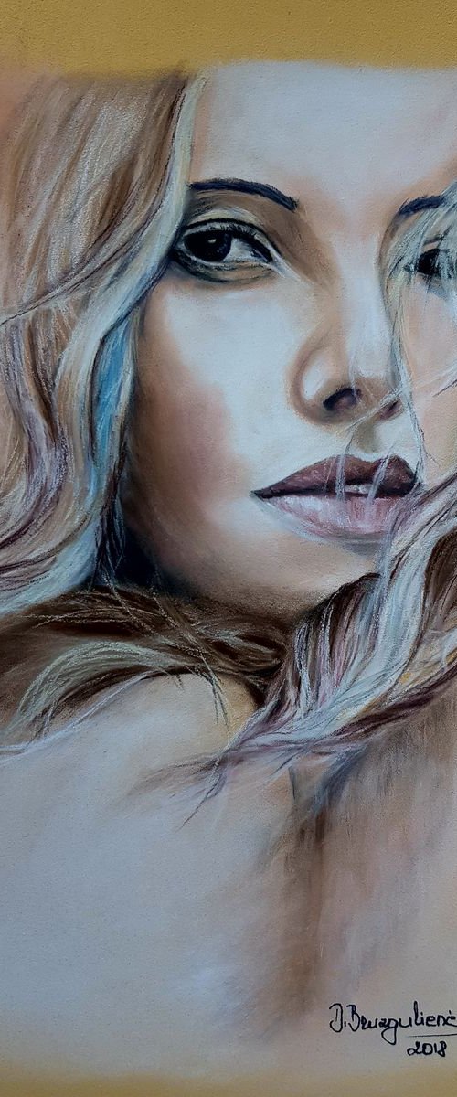 Pastel painting on Paper "Lady '' . by Deimante Bruzguliene