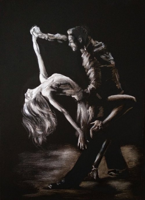 Dancing Couple Black and Silver Monochrome art by Anastasia Art Line