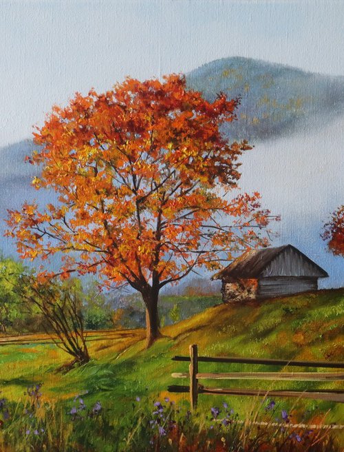 Autumn in the Carpathian Mountains, Ukrainian rural landscape by Natalia Shaykina