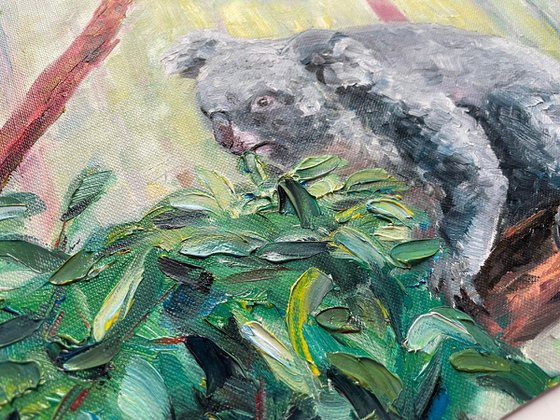Koala Oil Painting, Cute Bear Original Artwork, Australia Wall Art, Animal Home Decor