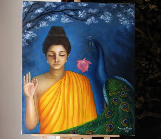 Gautam Buddha and Peacock