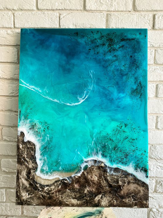 Ocean Resin Art on Wood