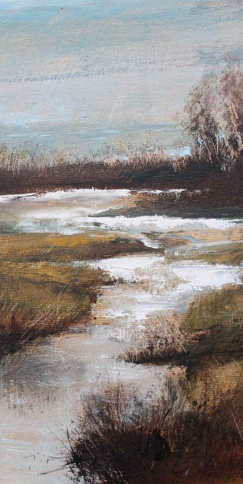The East Marshland II (River, sunset Oil Painting) by Simon Jones