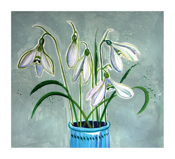 Snowdrops in a blue vase