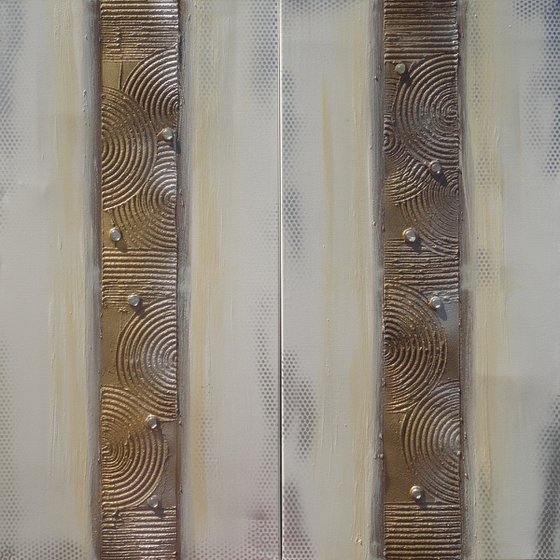 long painting cream silver abstract textured stripe 50x200x2 cm A214 Vertical  decor original abstract art Large paintings stretched canvas acrylic art industrial metallic textured wall art