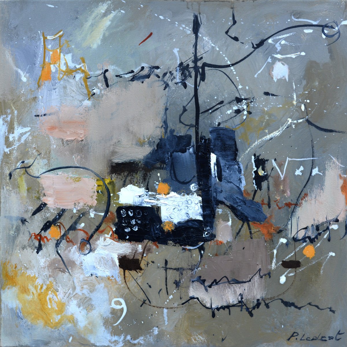 Abstract Oil Painting By Pol Henry Ledent, 16 X 16", Euclidian Division, Original Artwork