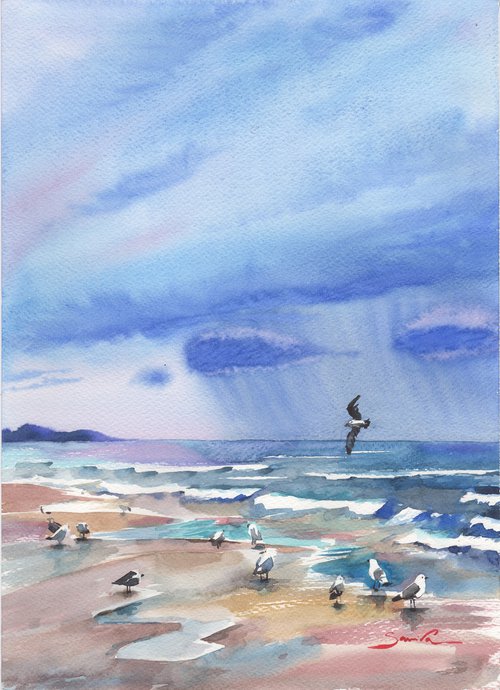 Seascape watercolor by Samira Yanushkova
