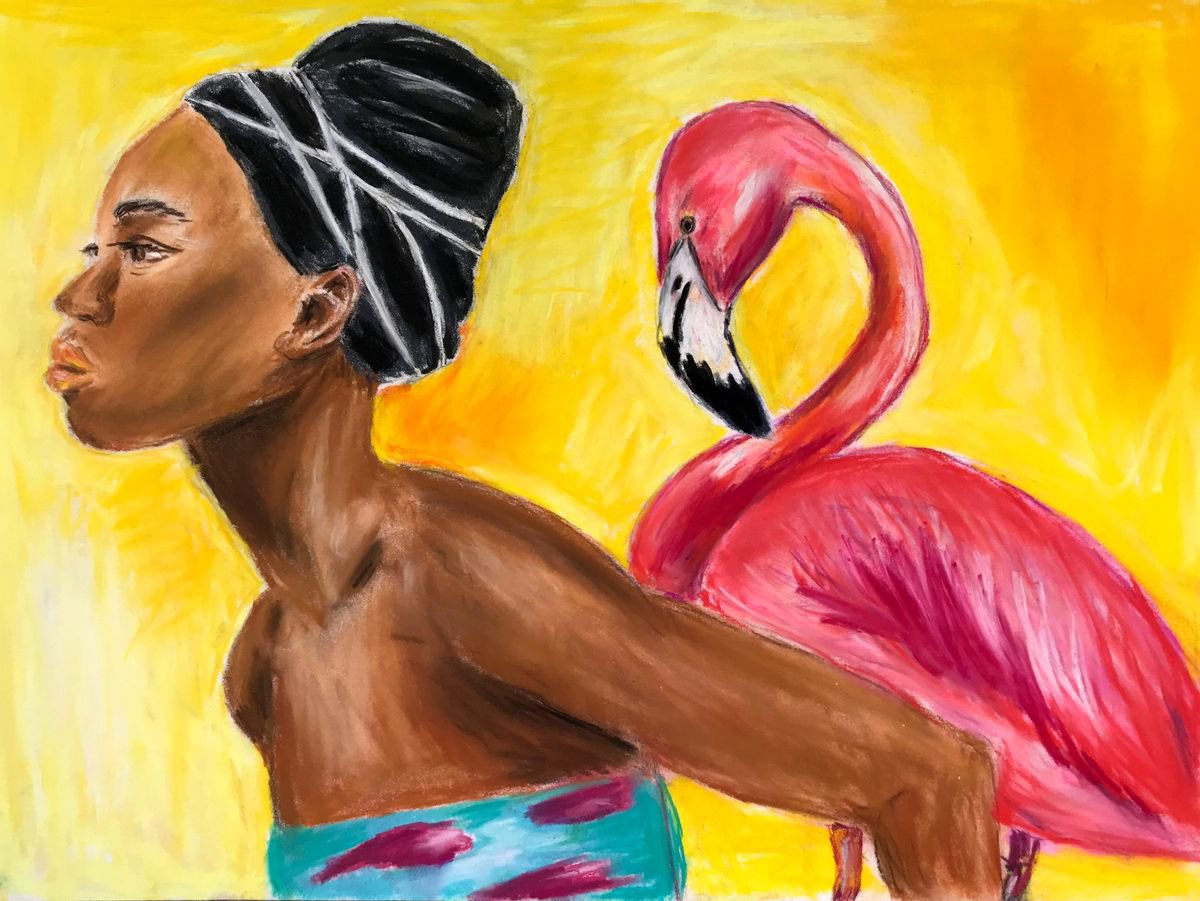Flamingo, Original pastel painting by Natalia Khrapak