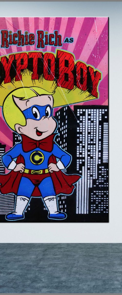 Cryptoboy Rules 140cm x 100cm Crypto Richie Rich Textured Urban Pop Art by Franko