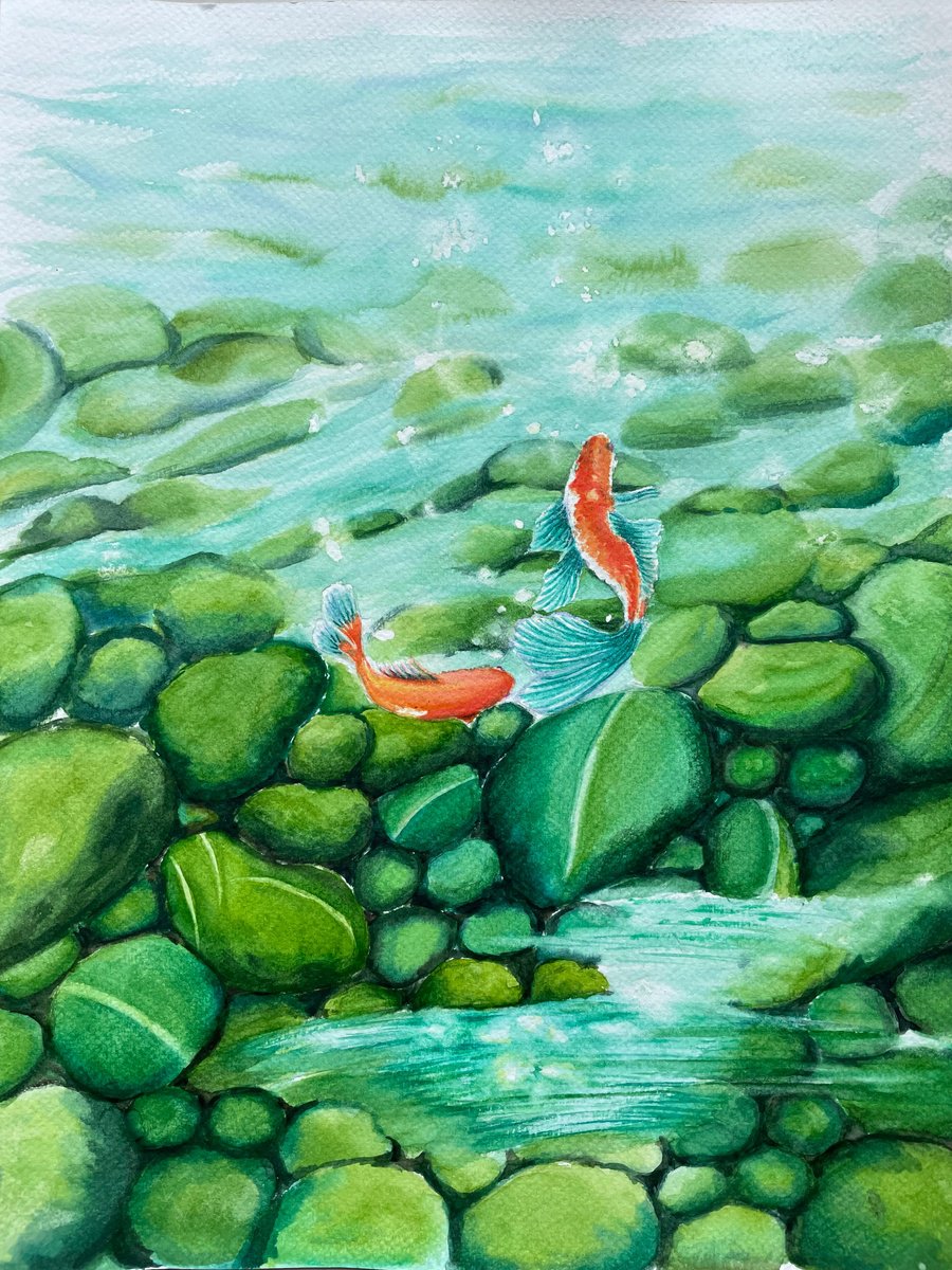 Impressionistic Landscape Watercolour By Neha Soni, 12 X 15", Under The Sea, Original Artwork