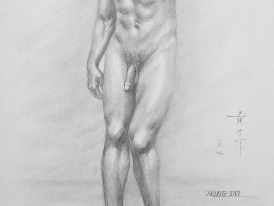 original art drawing charcoal male nude boy stean on paper #16-5-25-01