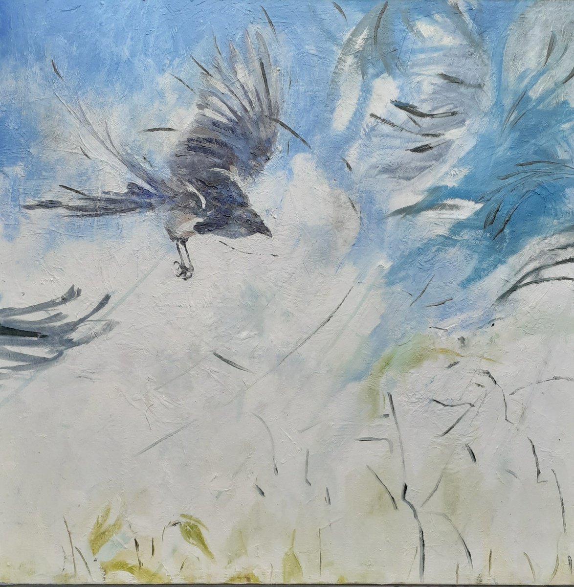 Expressive Animal Oil Painting By Alan Pergusey, 25 X 25, Coming In To Land, Original Artwork