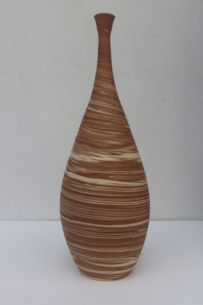 Geometric Abstract Clay Sculpture By Koen Lybaert, 6 X 14", Mixed Clay Vessel, Original Artwork