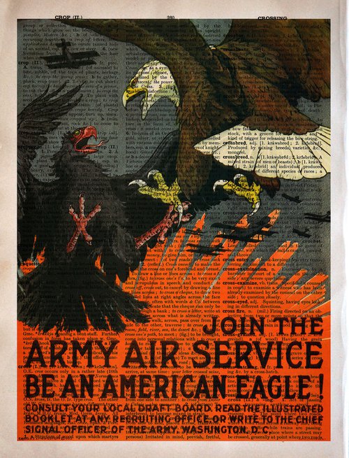 Join the Army Air Service - Be an American Eagle! - Collage Art Print on Large Real English Dictionary Vintage Book Page by Jakub DK - JAKUB D KRZEWNIAK
