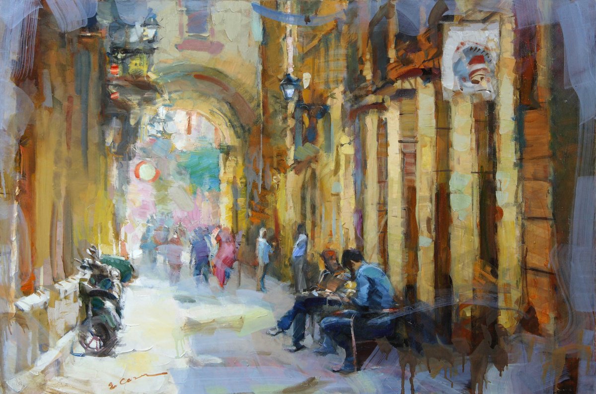 Expressive Oil Painting , Old Street By Eugene Segal, 39 X 28, Artwork For Sale On Artfinder
