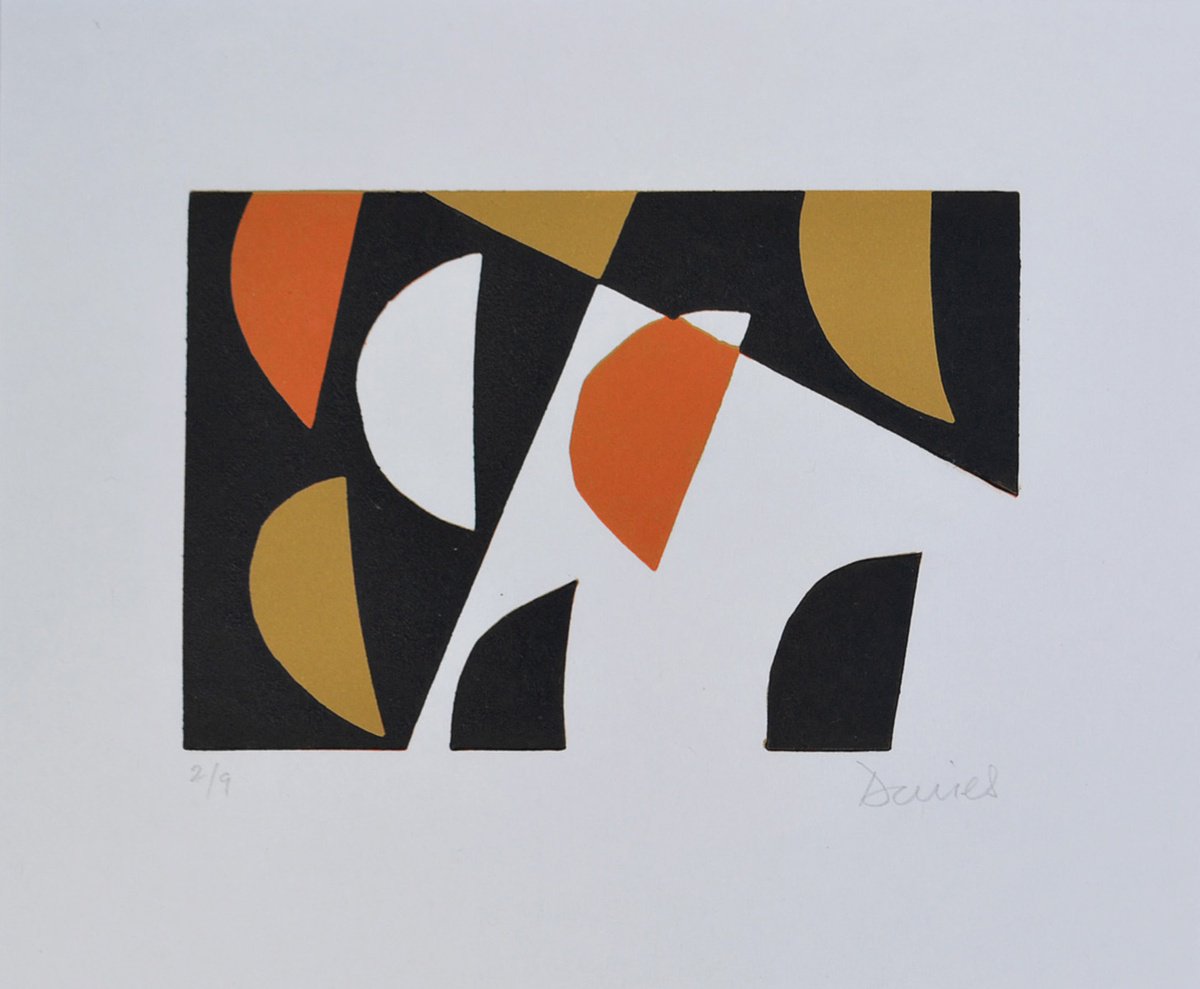 Abstract Linocut By Julian Davies, 9 X 7", Lunar Reflections, Original Artwork