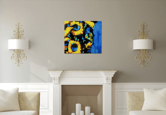 Sunflowers on blue background