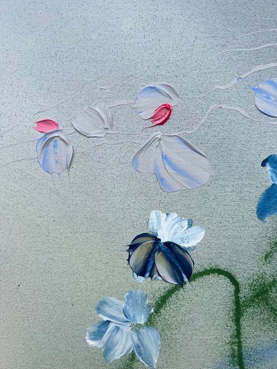 Square acrylic painting "Hifuka” floral colorful art