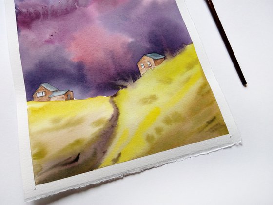 Purple Clouds. Landscape painting