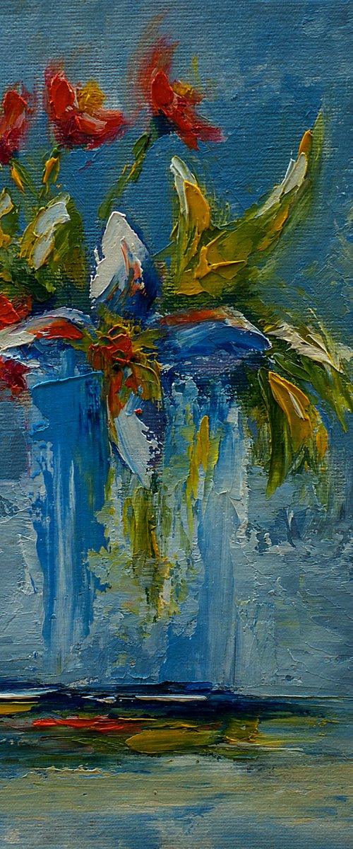 Abstract still life painting. Small oil painting with flowers for gift by Marinko Šaric