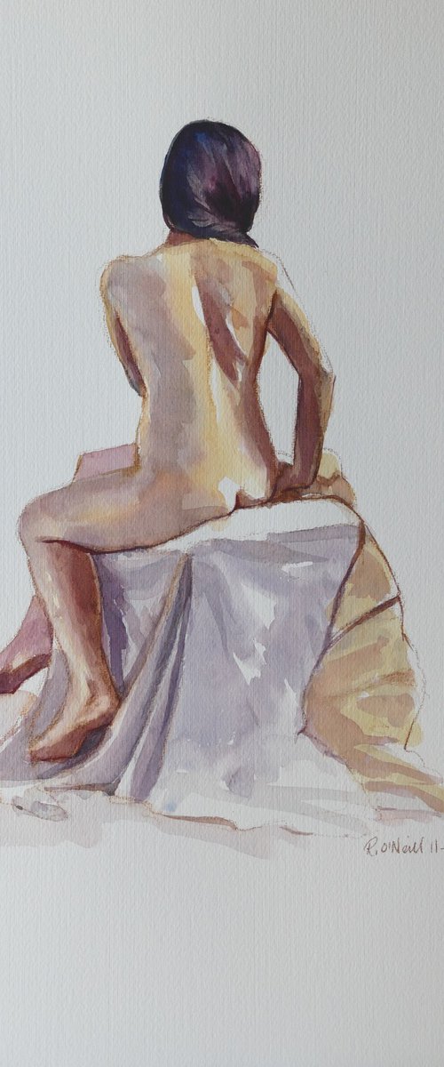 Seated female nude back study by Rory O’Neill