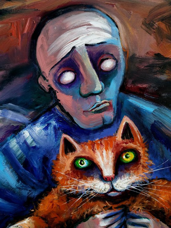 BLIND ANGEL with HIS SEEING-EYED CAT