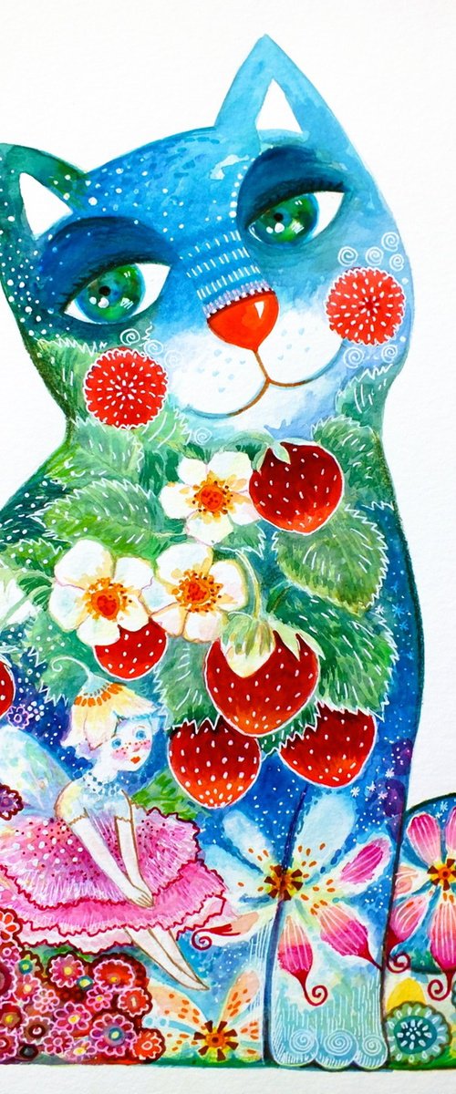 Strawberry Fairy Cat by Oxana Zaika
