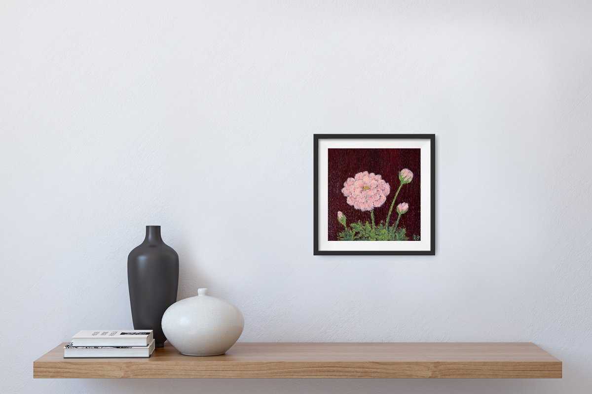 Ranunculus on burgundy by Rimma Savina