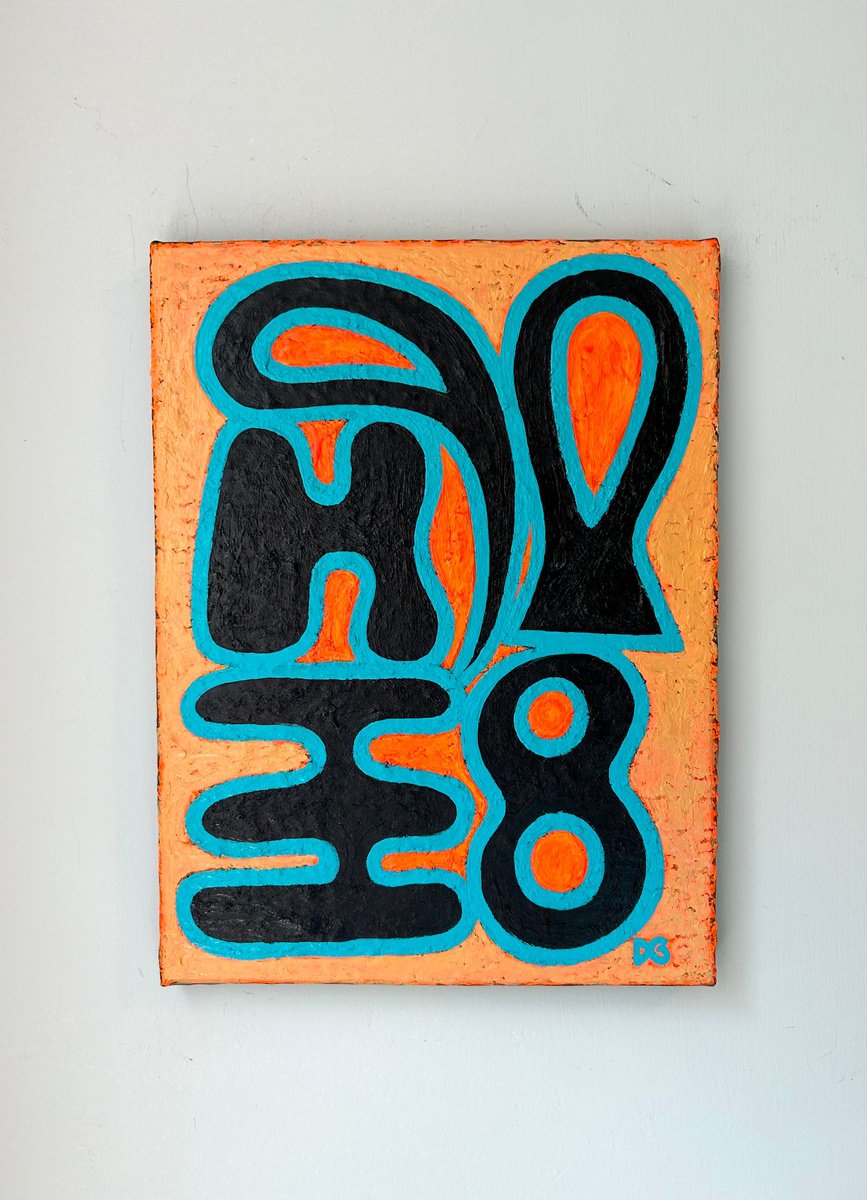 Geometric Abstract Painting By Daniel Goodman, 10 X 12, Tail On Fire, Original Artwork