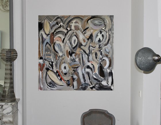 Grey colours source of lights Modern art Abstract Acrylic & a touch of  golden powder 100x100