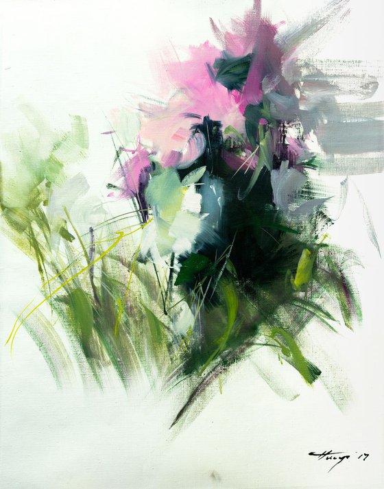 Abstract oil painting floral art - Sketch of Peony's Breathing