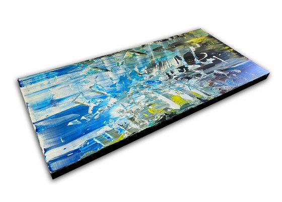 "Everybody Was Kung Fu Fighting" - FREE USA SHIPPING - Original PMS Abstract Acrylic Painting On Recycled Wooden Desk Panel - 55" x 26"