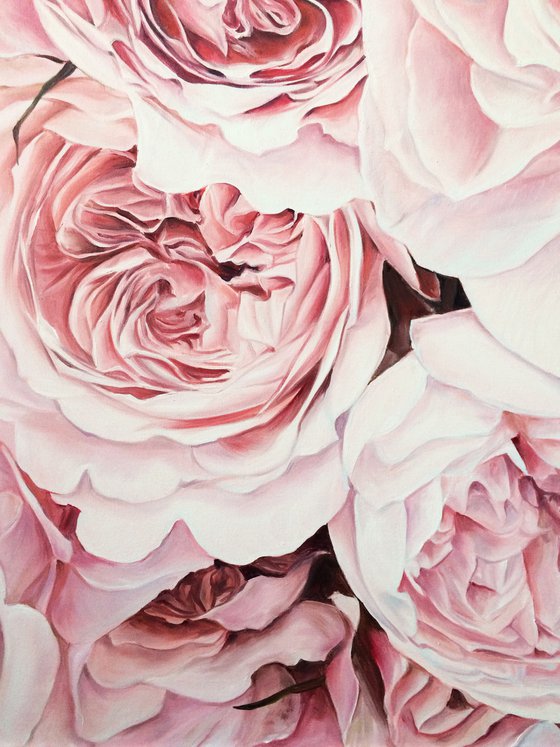 Large oil painting "Peony roses" 80 * 100 cm