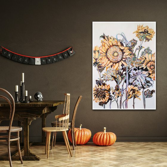 Sunflowers / 100 x 70 cm, Acrylic on paper , Large format