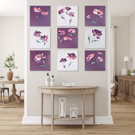 FANTASTIC GREENHOUSE 2 - Floral mini peony. Flower contemporary painting.