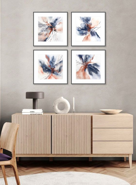 Abstract flowers set of 4