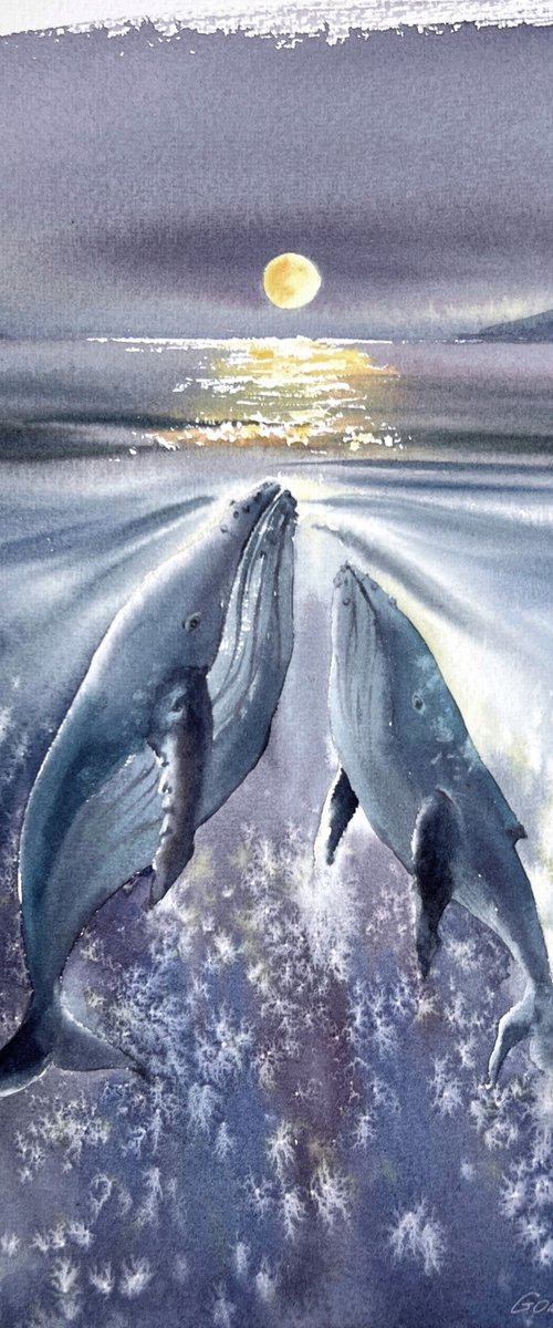 Whales under the moon by Eugenia Gorbacheva